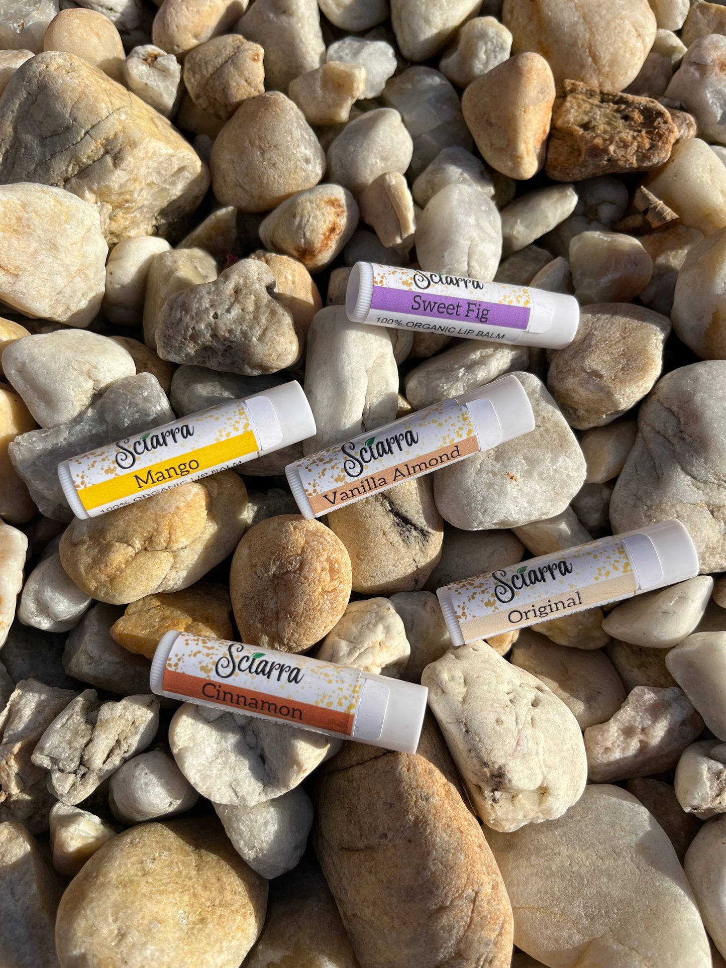 Organic Lip Balms Variety Pack- Original, Mango, Sweet Fig, Cinnamon and Vanilla Almond-5 count