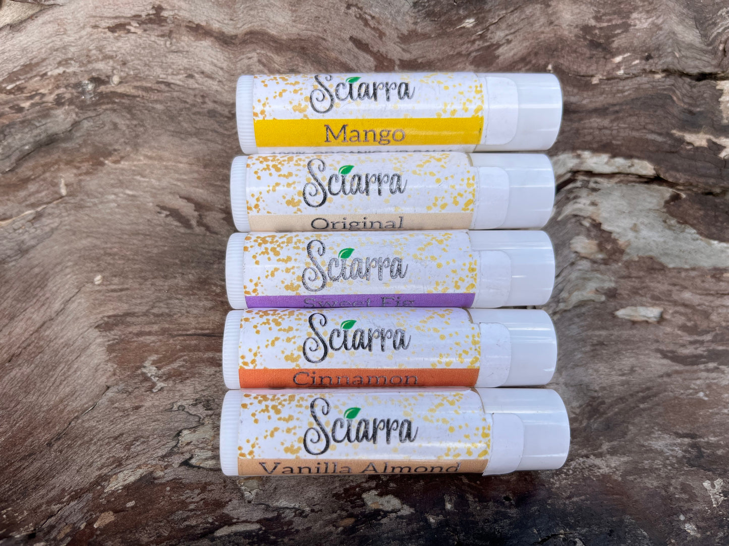 Organic Lip Balms Variety Pack- Original, Mango, Sweet Fig, Cinnamon and Vanilla Almond-5 count