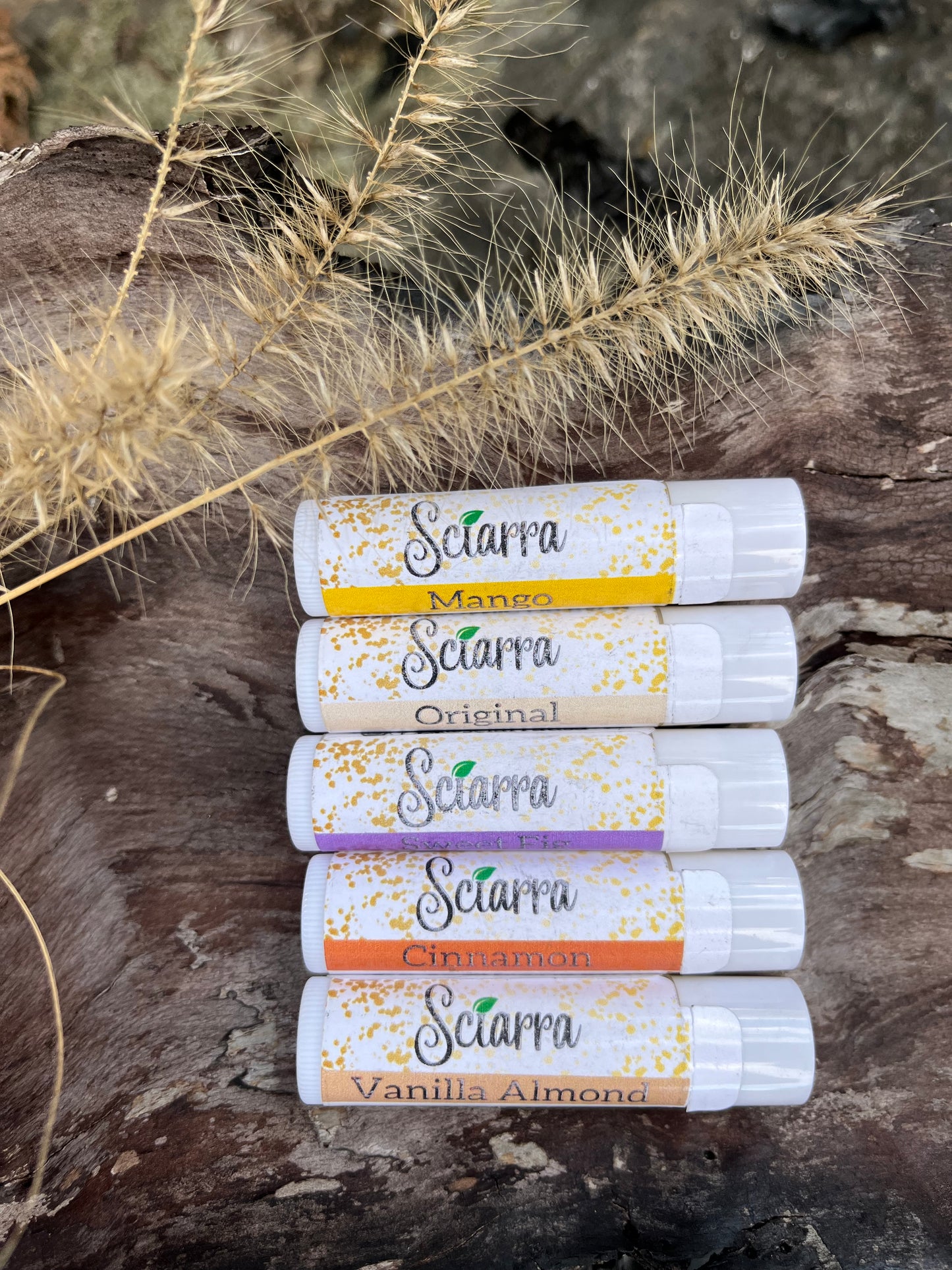 Organic Lip Balms Variety Pack- Original, Mango, Sweet Fig, Cinnamon and Vanilla Almond-5 count